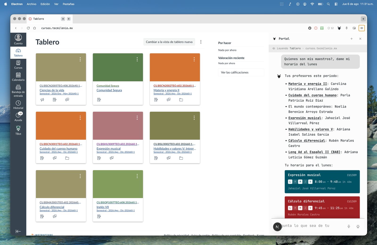 Canvas abierto con el asistente de Portal respondiendo a un lado